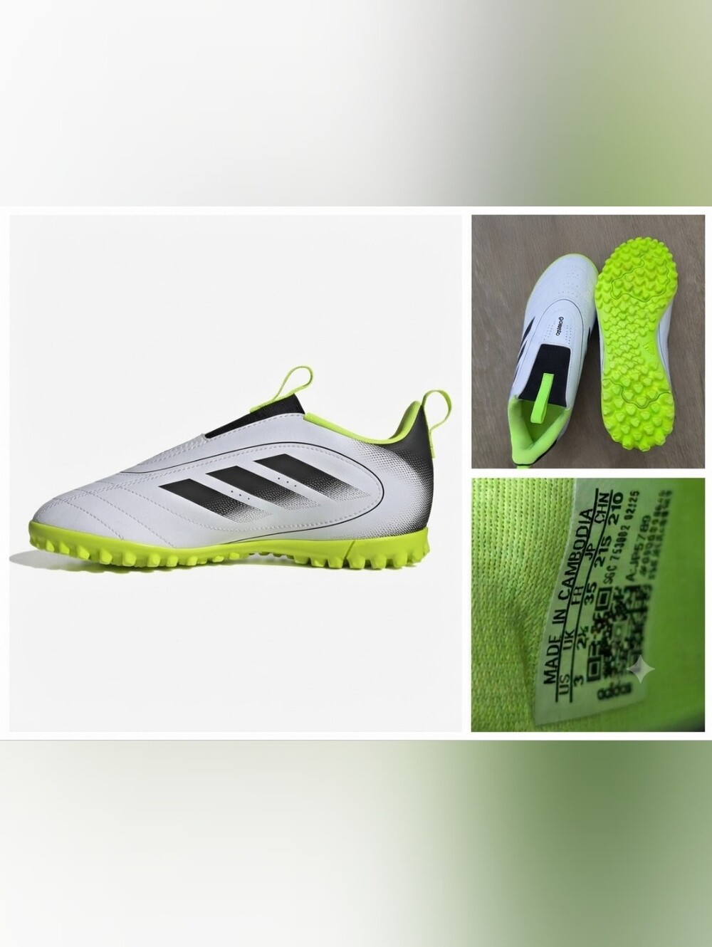 ​ADIDAS GOLETTO VIII TF KIDS SOCCER TURF SHOES – WHITE/ BLACK/SOLAR GREEN –Size3